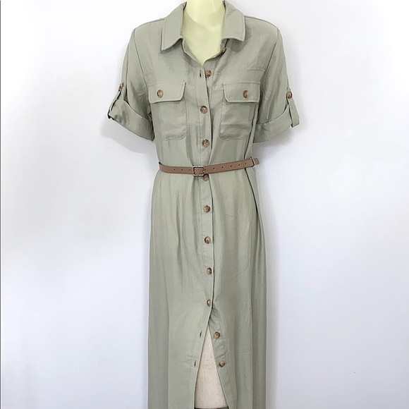 Mine Dress Mint Button Down Belted MIDI NWT Sz Medium - Picture 1 of 9